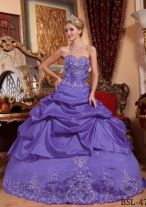 Purple Sweetheart Taffeta Quinceanera Dresses with Embroidery and Pick-ups