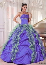 Strapless Taffeta Beading and Ruffles for Purple Quinceanera Dress