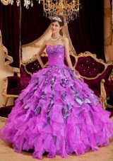 Sweetheart Beading Leopard and Organza Sweet Sixteen Dresses with Ruffles