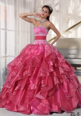 2014 Strapless Ball Gown Quinceanera Dress with Organza Appliques