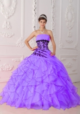 2014 Sweet Strapless Appliques and Ruffles Purple Quinceanera Dress