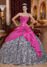 2014Hot Pink Ball Gown Sweetheart Quinceanera Dress with Taffeta Zebra Beading