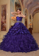 Customize Dark Purple Sweetheart Beading and Ruffles Quinceanera Dress