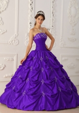 Eggplant Purple Ball Gown Strapless Appliques and Pick-ups Quincenera Dresses