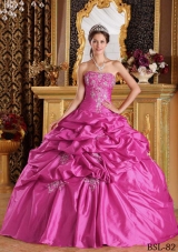 Fuchsia Ball Gown Strapless Quinceanera Dress with  Pick-ups Taffeta