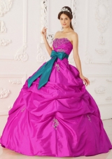 Fuchsia Ball Gown Strapless Quinceanera Dress with  Taffeta Beading