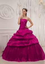 Fuchsia Ball Gown Strapless Quinceanera Dress with Taffeta Ruffles