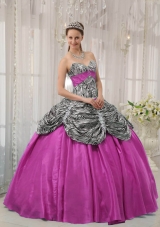 Hot Pink Ball Gown Sweetheart Quinceanera Dress with Taffeta Zebra Beading