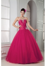 Hot Pink Sweetheart Tulle Beading Quinceaneras Dress for Cheap