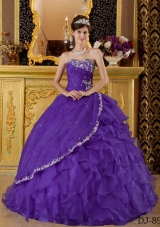 Princess Strapless Organza Appliques for Purple Sweet 16 Dresses