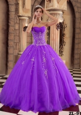 Purple Ball Gown Beading Quinceanera Gowns Dresses with Appliques and Ruching