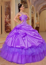 Purple Ball Gown One Shoulder Dress For Quinceanera with Pick-ups