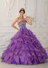 Purple Ball Gown Strapless Ruffles and Appliques Quinceanera Dress