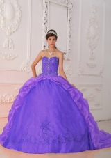 Purple Ball Gown Sweetheart Beading and Appliques Discount Dress For Quinceaner