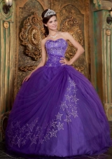 Purple Ball Gown Sweetheart Embroidery Tulle Quinceanera Dress