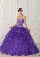 Purple Ball Gown Sweetheart Quinceanera Dresses Gowns with Appliques and Ruffles