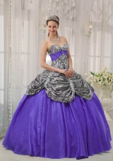 Purple Ball Gown Sweetheart Zebra Ruffles Sweet 15 Dresses
