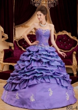 Purple Princess Sweetheart Appliques Quinceneara Dresses with Pick-ups