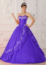 Purple Princess Sweetheart Embroidery and Beading Dresses For Quinceaneras