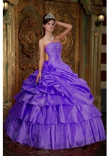 Purple Strapless Beading Pick-ups and Appliques Dresses For a Quince