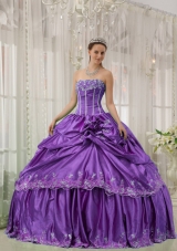 Strapless Taffeta Flowers and Applique for Purple Quinceanera Gown