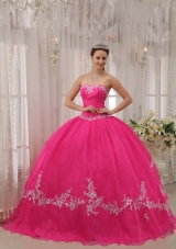 2014 Discount Hot Pink Ball Gown Sweetheart Appliques Quinceanera Gowns