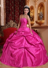 2014 Spring Hot Pink Ball Gown Strapless Quinceanera Dress with Taffeta Beading
