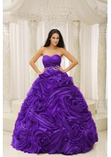 Affordable Purple Sweetheart Beaded Wasit Hand Made Flower 2014 Quinceanera Dress