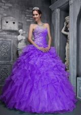 Beautiful Sweetheart Ruffles and Appliques Purple Quinceanera Dress
