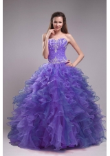 Blue Ball Gown Sweetheart Appliques Quinceanera Dress with Ruffles