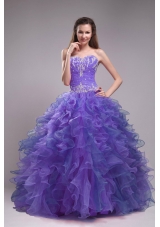 Blue Ball Gown Sweetheart Appliques Quinceanera Dress with Ruffles