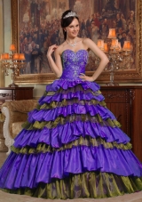 Informal Purple Sweetheart Beading and Ruffled Layers Quinceanera Gowns Dresses