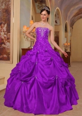 Purple Ball Gown Strapless Beading and Pick-ups Quinceanera Gown