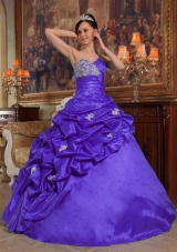 Purple Ball Gown Sweetheart Sweet 16 Dresses with Appliques and Pick-ups
