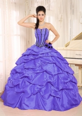 Purple Beaded and Hand Made Flowers Dresses Quinceanera With Pick-ups