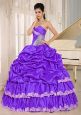 Purple Beaded Appliques and Pick-ups Quinceanera Dresses Gowns For Custom Made