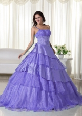 Purple One Shoulder Beading Dress For Quinceaneras with Ruffled Layers