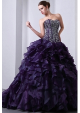 Purple Princess Sweetheart Beading and Ruffles Quinceanea Dress