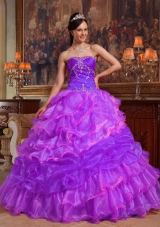 Purple Sweetheart Beading Custom Made Quinceanera Dress with Pick-ups