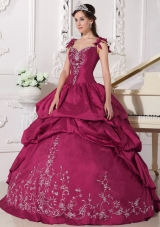 Red Ball Gown Straps Quinceanera Dress with Taffeta Embroidery