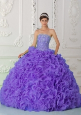 Strapless Organza Purple Quinceanera Gowns with Beading and Ruffles