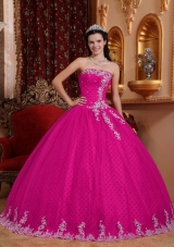 2014 Coral Red Ball Gown Strapless Quinceanera Dress with Tulle Lace Appliques