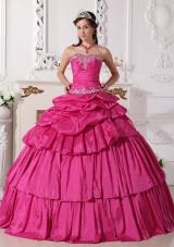 2014 Spring Hot Pink Ball Gown Sweetheart Quinceanera Dress with Taffeta Beading