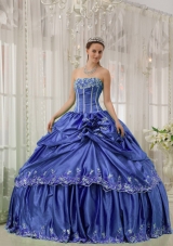 Blue Strapless Beading and Applique Discount Sweet Sixteen Dresses