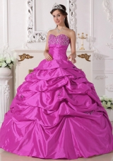 Elegant Ball Gown Sweetheart Hot Pink Quinceanera Dress with Beading