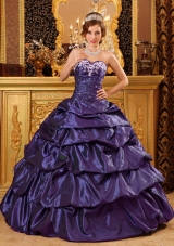 Fashionable Sweetheart Taffeta Appliques Purple Sweet 16 Dresses