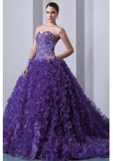Purple A-line Sweetheart Beading and Ruffles Dress For Quinceanera
