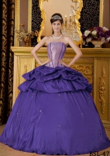 Purple Ball Gown Strapless Appliques Quinceanera Dresses with Pick-ups