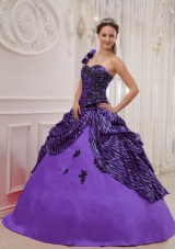 Purple One Shoulder Zebra Appliques and Pick-ups Sweet 16 Dresses