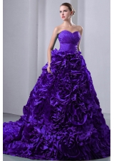 Purple Princess Sweetheart Ruching and Hand Made Flowers Quinceanea Dress